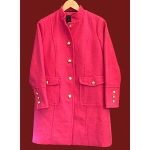 NWT Talbots Petite Pink Wool Coat Gold Button Military Style Jacket 4P Statement